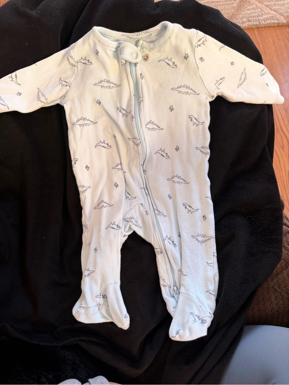 Baby Footed One-Piece Pajamas in Light Blue with Dino Print - Carters 0-3 M